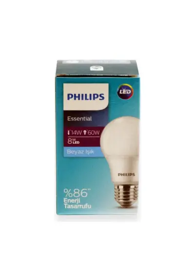 Philips Essential Led Tasarruflu Ampul 8w (60W) Beyaz Işık E27 Normal Duy 3 Adet