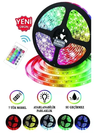 Şerit Led 5 Metre Animasyonlu Tak Çalıştır Kumandalı Trafolu Rgb Şerit Işık Aydınlatma Parti Led