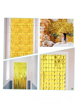 Ekstra Metalize Altın Renk Disko Dikdörtgen Kesim Kapı Perdesi Dekorasyon 1x2 Metre