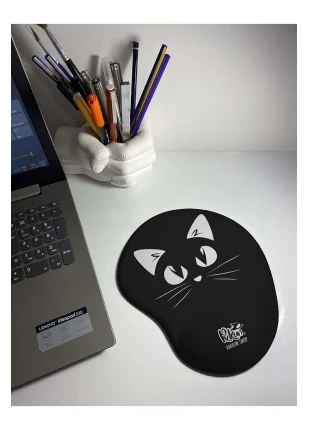 Shop - Siyah Beyaz Kedi Baskılı Bilek Destekli Mouse Pad