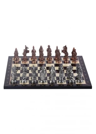 smgshop Büyük Boy Metal Osmanlı Bizans Satranç Takımı Antik ve Ceviz Desenli MDF Ahşap Satran