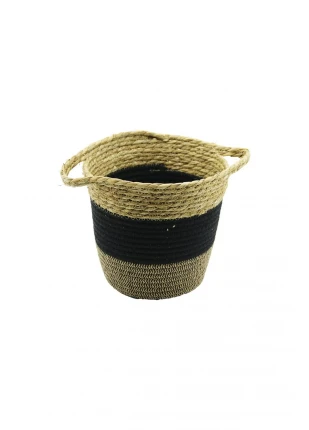 2ın1=ip Örgülü - Hasirçift Kulplu Sepet - Organizer Ç-taban:17cm--ağiz:24cm - Y: 22cm (4906)