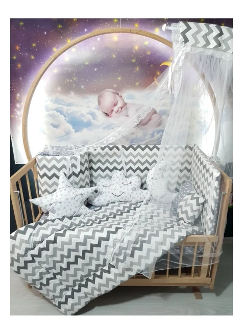 Gri Zigzag Yıldız Desen