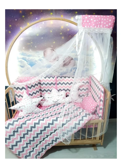 Pembe Zigzag Yıldız Desen