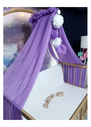 Beşik Lüks Cibinlik Seti - 6 Metre Likra Tül - Lila ve Beyaz Dört Ponponlu (Aparat Dahil) Beşik Lüks Cibinlik Seti - 6 Metre Likra Tül - Lila ve Beyaz Dört Ponponlu (Aparat Dahil)