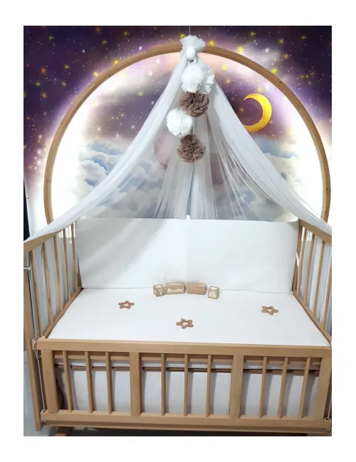 Beşik Lüks Cibinlik Seti - 6 Metre Likra Tül - Beyaz ve Kahverengi Dört Ponponlu (Aparat Dahil) Beşik Lüks Cibinlik Seti - 6 Metre Likra Tül - Beyaz ve Kahverengi Dört Ponponlu (Aparat Dahil)