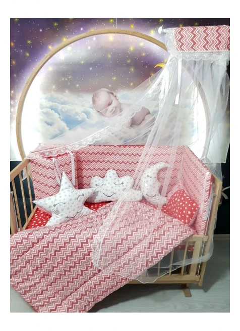 Kırmızı İnce Zigzag Yıldız Desen