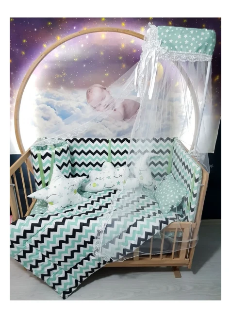 Yeşil Zigzag Yıldız Desen