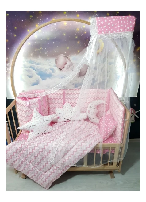 Pembe İnce Zigzag Yıldız Desen