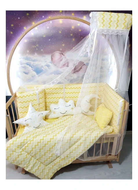 Sarı İnce Zigzag Yıldız Desen