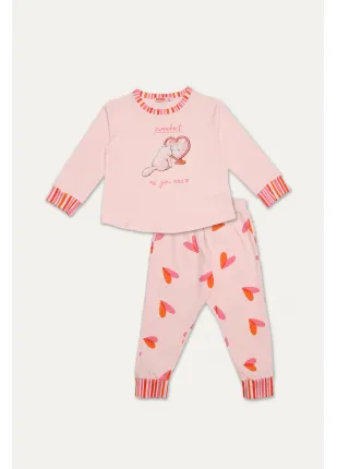 Regular Fit Bisiklet Yaka Örme Düz Paça Normal Bel Kız Çocuk Pijama Takımı 251KC508SV Pembe