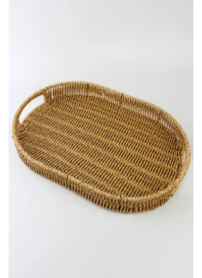 3 lü Rattan Tepsi Dekoratif Tepsi Hasır Örme Tepsi Oval Krem    -Alg11331