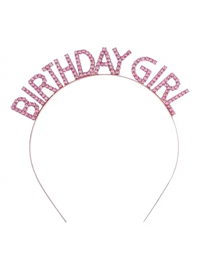 Pembe Renk Kristal Taşlı Parlak Birthday Girl Yazılı Taç 16x17 cm