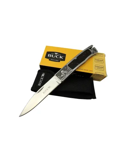 Buck Knives BK-001BRV Kamp Çakı 23 cm - Metal; Kauçuk İşlemeli Sap, Kılıflı