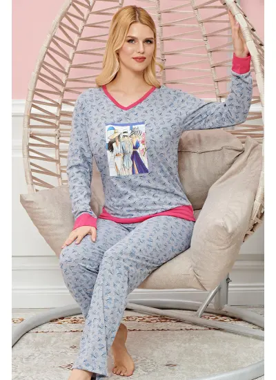 Bayan Uzun Kollu Pijama Takımı Model no 7588