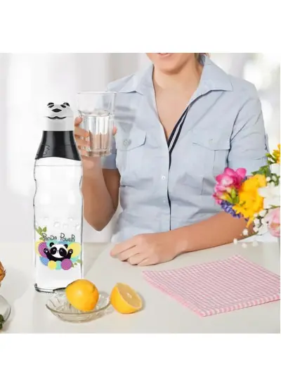 Sevimli Panda Tasarımlı Cam Suluk  Sızdırmaz 1000 ML