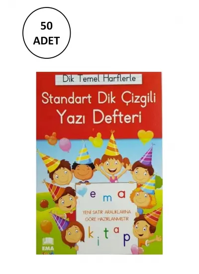 Dik Temel Harflerle Standart Renkli Kareli Yazı Defteri 50 Adet