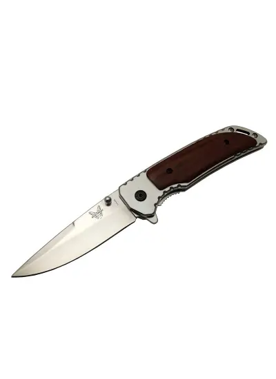 Benchmade DA56 Kahverengi Kamp Çakı 20cm- Yarı Otomatik, Kemerlikli, Ahşap - Metal Sap