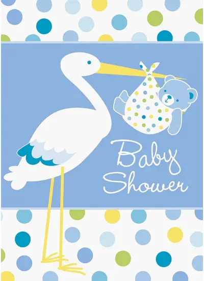 Baby Boy Stork Temalı Mavi Renk Baby Shower Davetiye 8 Adet