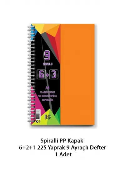 Spiralli PP Kapak 6+2+1 225 Yaprak 9 Ayraçlı Defter