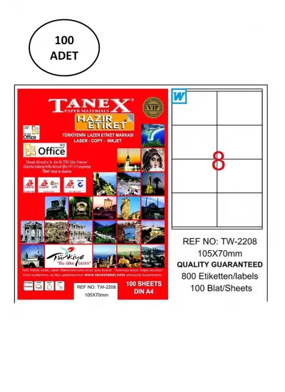 Tanex Tw-2208 Lazer Etiket 105X70 Mm 100 Lü