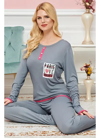 Bayan Uzun Kollu Pijama Takımı Model no 7605