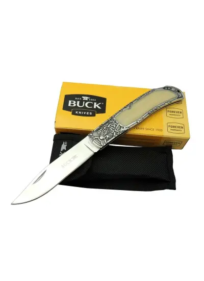 Buck Knives BK-009WY Kamp Çakı 23 cm - Sedef & Metal Saplı, Kılıflı, Kutulu