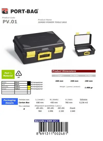 Portbag PV01 Usta Takım Çantası Jumbo