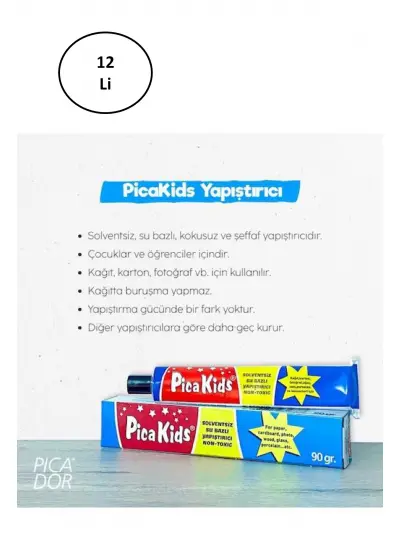 Pica Kids Su Bazlı Solventsiz 90 Gr Yapıştırıcı Tüp 12'li