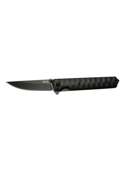 SOG Kendo 4010 BK Siyah Kamp Çakı 21cm - Yarı Otomatik, Metal Sap, Kılıflı, Kemerlikli