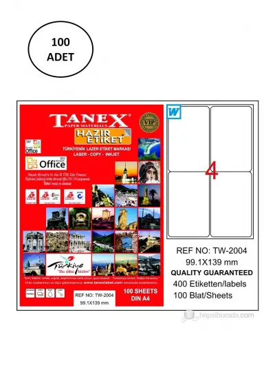 Tanex Tw-2004 Lazer Etiket 99X139 Mm 100 Adet