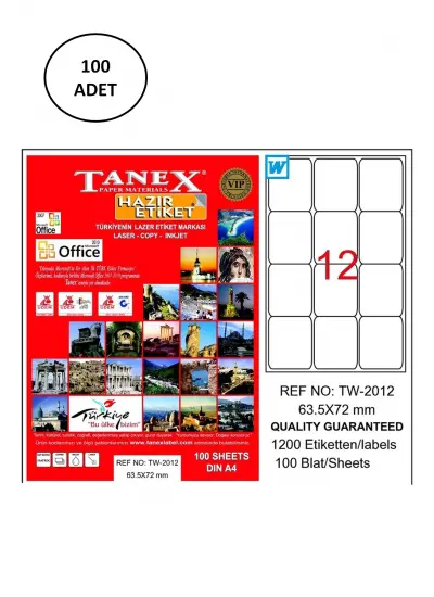 Tanex Tw-2012 Lazer Etiket 63X72 Mm 100 Adet