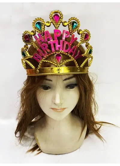 Altın Renk Happy Birthday Yazılı Doğum Günü Tacı 60 cm