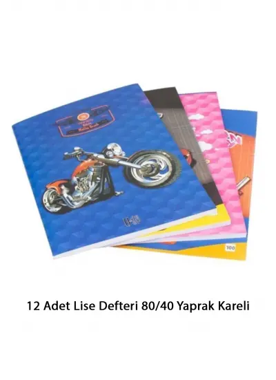 12 Adet Lise Defteri 80/40 Yaprak Kareli