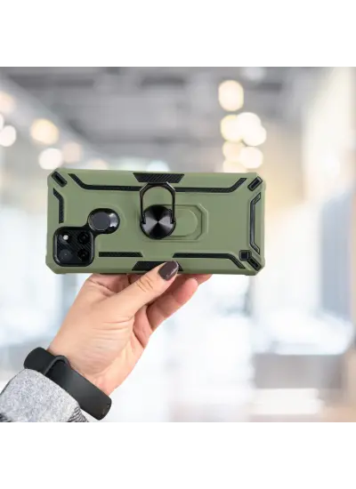 REALME C21Y YÜZÜKLÜ STANDLI TLP TANK KILIF  (ARMOR MILITARY CASE)