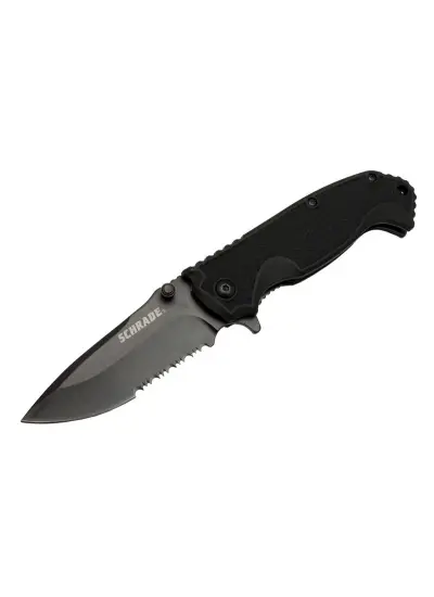 Schrade 5-1 Siyah Kamp Çakı 20cm- Yarı Otomatik, Testere Detaylı, Kemerlikli