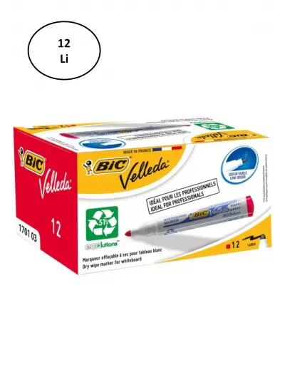 Bic Velleda 1701 Eco Yuvarlak Uç Beyaz Tahta Kalemi Kırmızı (12 Li Kutu)