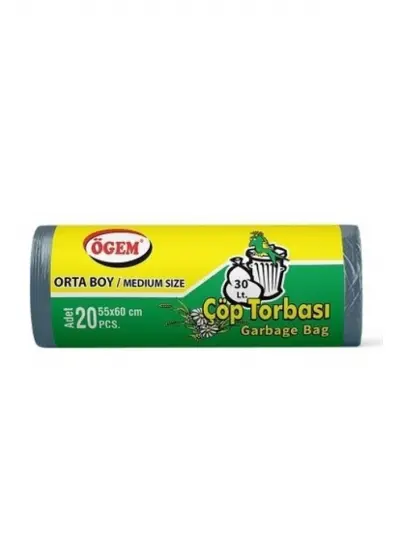 Orta Boy Çöp Torbası 55 x 60 cm 20 Li Rulo x 5 Paket = 100 Adet (Mavi)