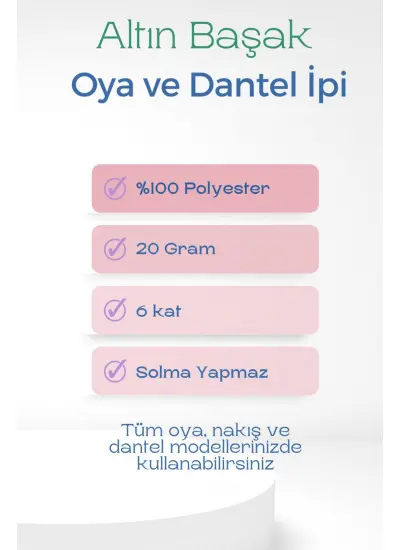 3 Adet Altınbaşak Oya ve Dantel İpi 20 gr -    - No: Ş.BEYAZ