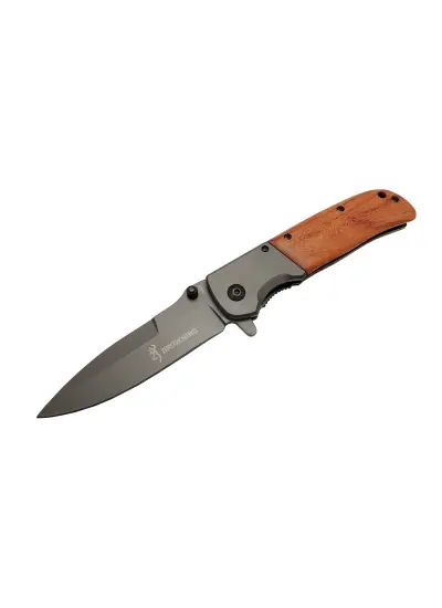 Browning DA 86 Kahverengi Kamp Çakı 22,5cm - Yarı Otomatik, Kemerlikli, Ahşap Sap, Kutulu