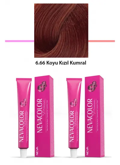 2 li Set Premium 6.66 Koyu Kızıl Kumral - Kalıcı Krem Saç Boyası 2 X 50 g Tüp