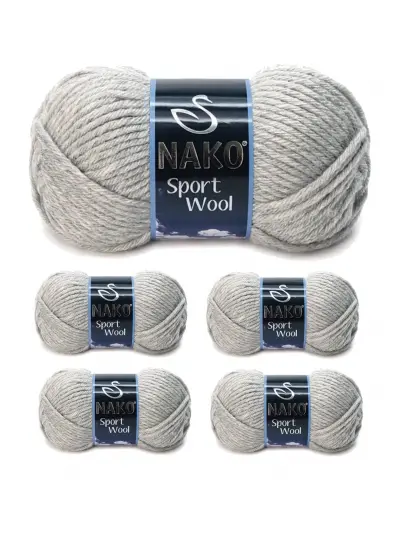 5 Adet Sport Wool Atkı Bere Ceket Yelek Örgü İpi Yünü No: 195 Açık Gri Melanj