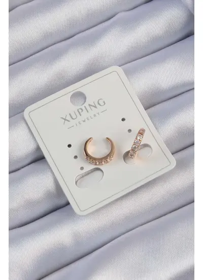 Xuping Rose Renk Zirkon Taşlı Ay Görünümlü Earcuff Küpe - TJ-BKP9412