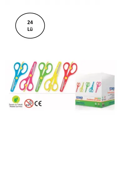 Gıpta Çocuk Makası Küt Uç Tüm Plastik Gövde 5 Renk 24'Lü