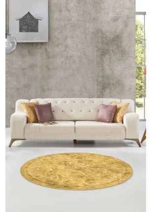 Alanur Antik Eskitme Hardal Cotton Yuvarlak Halı