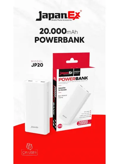 Japanex 20.000 Mah Led Göstergeli 2.çıkışlı Powerbank Yedek Batarya Taşınabilir Şarj Cihazı JP20