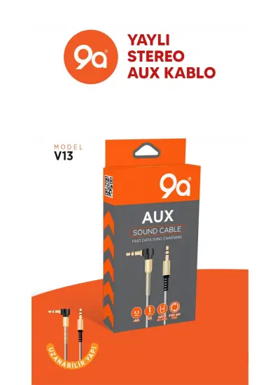 9a  V13 3.5mm Jack Aux Kablosu Dahili Mikrofonlu Aux Kablo Yaylı Sağlam Korumalı 100 Cm