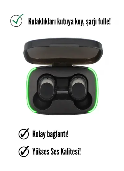 Y60 E-mipods Bluetooth Kulaklık Işıklı Çift Mikrofon Earbuds Basic Hd Ses Kablosuz V5.1 Yeni Nesil