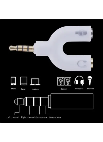 JapanEx 3.5mm Jak Girişli Uyumlu Telefon Tablet Bilgisayar Notebook Mikrofon Kulaklık Ayırıcı Aparat