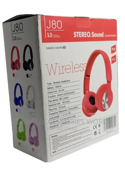 JapanEx J80 Wireless Kulaklık Kırmızı Siyah Mavi Beyaz Yeşil Pembe Renk Seçenekleri, One Size